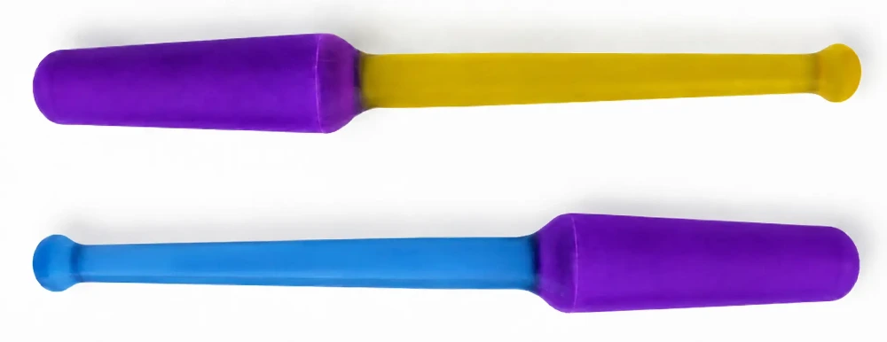 The Master Wand in both colors: Violet Flame with Radiant Sun Stem, and Violet Flame with Mystic Blue Stem